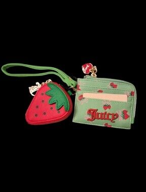 Juicy Couture Green & Red Strawberry Wristlet Card Holder Set